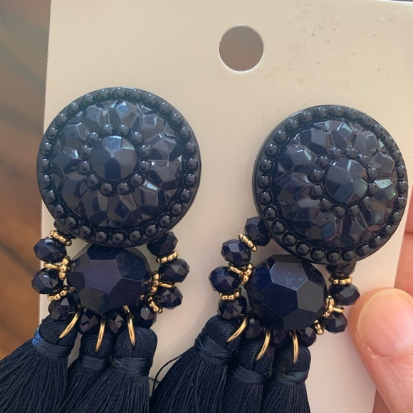 NWT. H&M statement earrings with tassel & stones - Picture 2 of 6